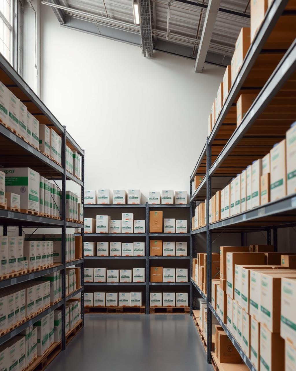 Organized warehouse shelving